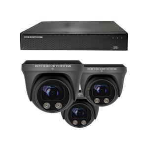 Dutch Security Systems Beveiligingscamera Set - 3x PRO Dome Camera - UltraHD 4K - Sony 8MP - Zwart - Buiten&Binnen - Met Nachtzicht - Incl. Recorder&App