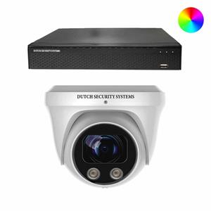Dutch Security Systems Beveiligingscamera Full Color 4K Ultra HD - Sony 8MP - Set 1x Dome - Wit - Buiten&Binnen - Met Nachtzicht In Kleur - Incl. Recorder&App