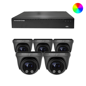Dutch Security Systems Beveiligingscamera Full Color 4K Ultra HD - Sony 8MP - Set 5x Dome - Zwart - Buiten&Binnen - Met Nachtzicht In Kleur - Incl. Recorder&App