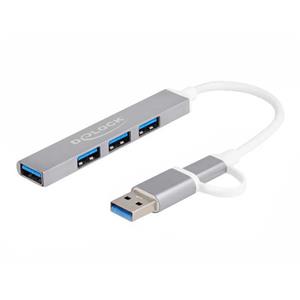 Delock 4 Port Slim USB Hub mit USB Type-C oder USB Typ-A, USB-Hub