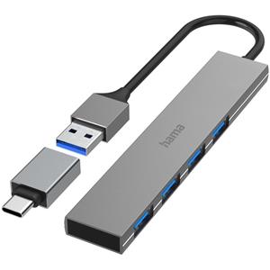 Hama USB Hub 4 Ports USB 3.2 Gen 1/ 5 Gbit/s Ultra-Slim incl. USB-C Adapter USB Hub Antraciet