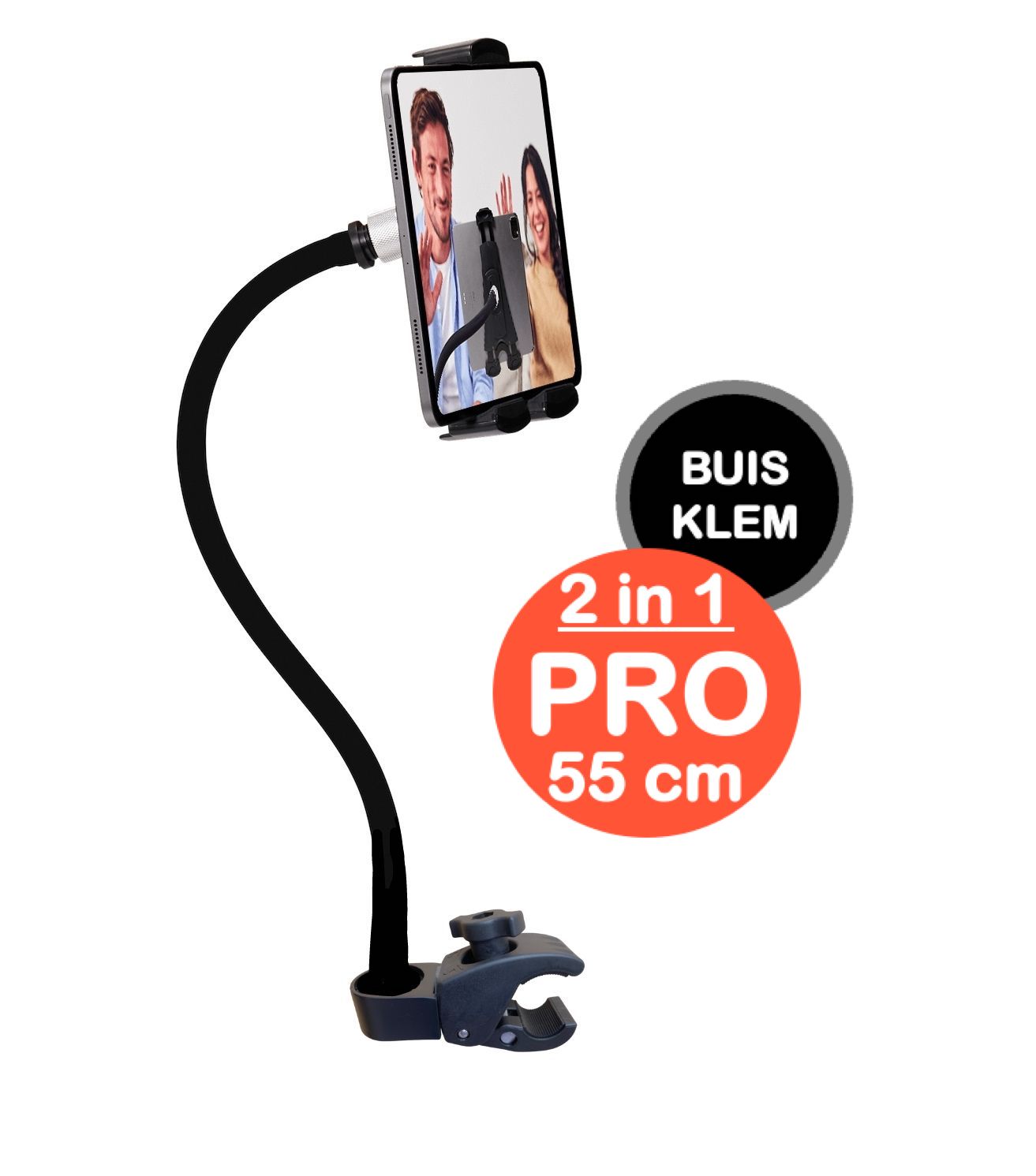 Develop-free Tablet houder buis pijp PRO (2 in 1) 55 cm met buisklem