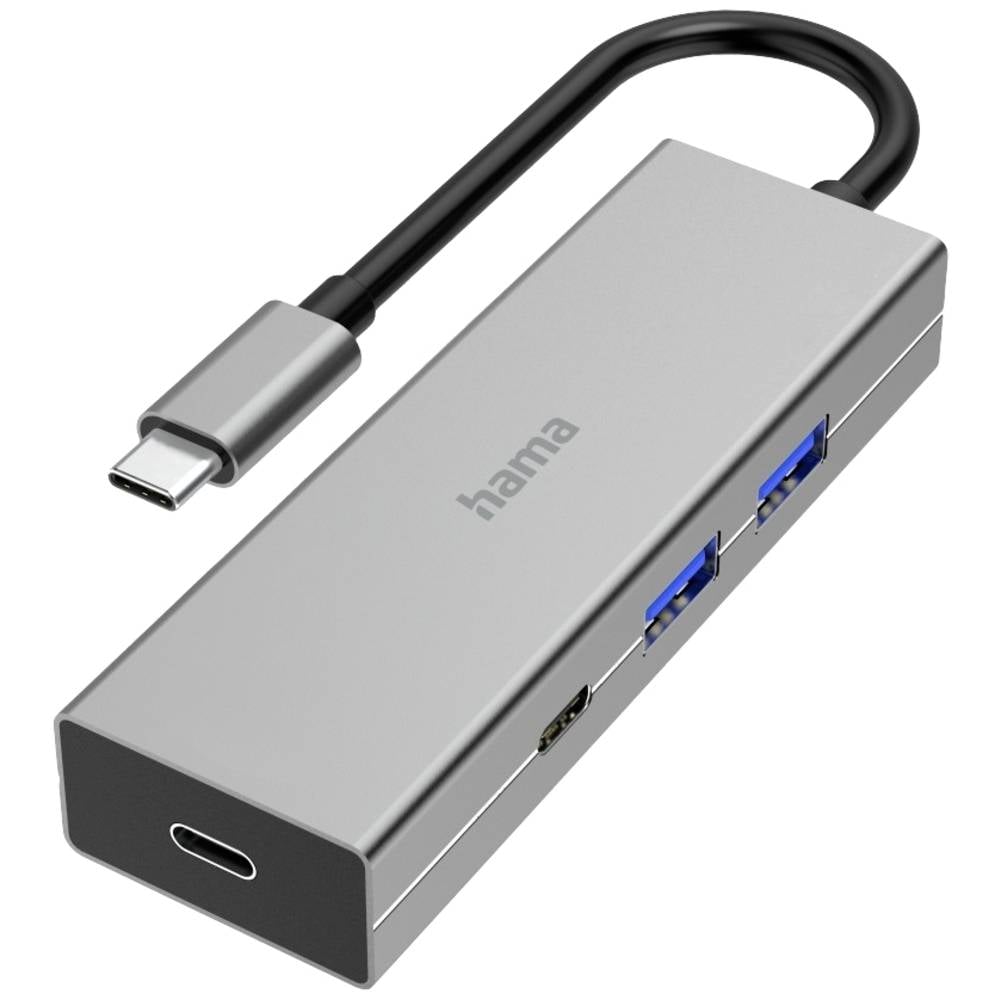 Hama USB 3.2 Gen 1-hub 4 poorten Met snellaadpoort, Met USB-C stekker Grijs