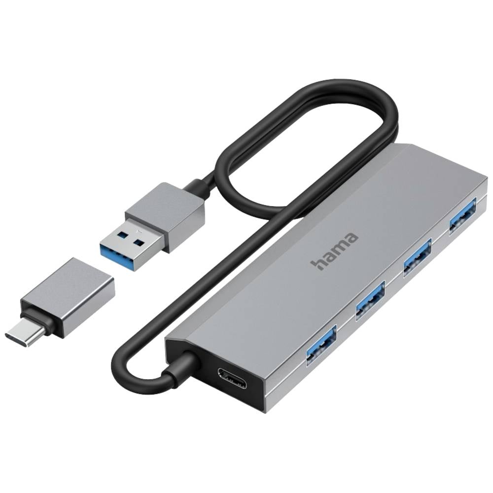 Hama USB 3.2 Gen 1-hub 4 poorten Met USB-C stekker Grijs