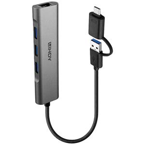 LINDY 43379 3 Port USB 3.2 Gen 1-Hub (USB 3.0) Grau