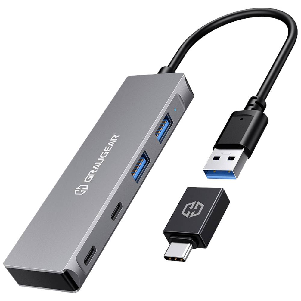 GrauGear G-HUB2A2C-AC 4 Port USB 3.2 Gen 1-Hub (USB 3.0) Silber