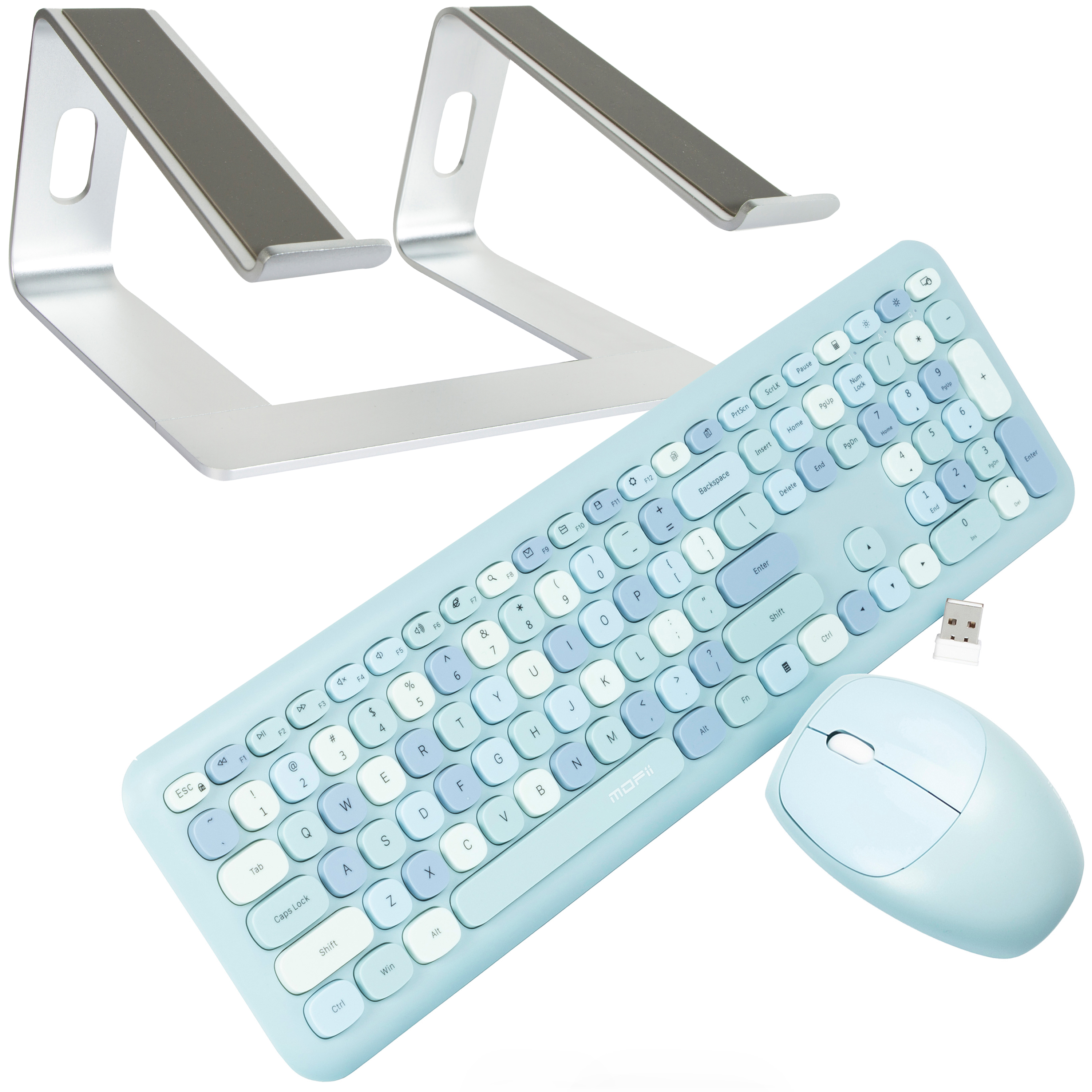 Silvergear Retro Toetsenbord en Muis Set Draadloos - Blauw - Combideal met Stevige Laptop Standaard