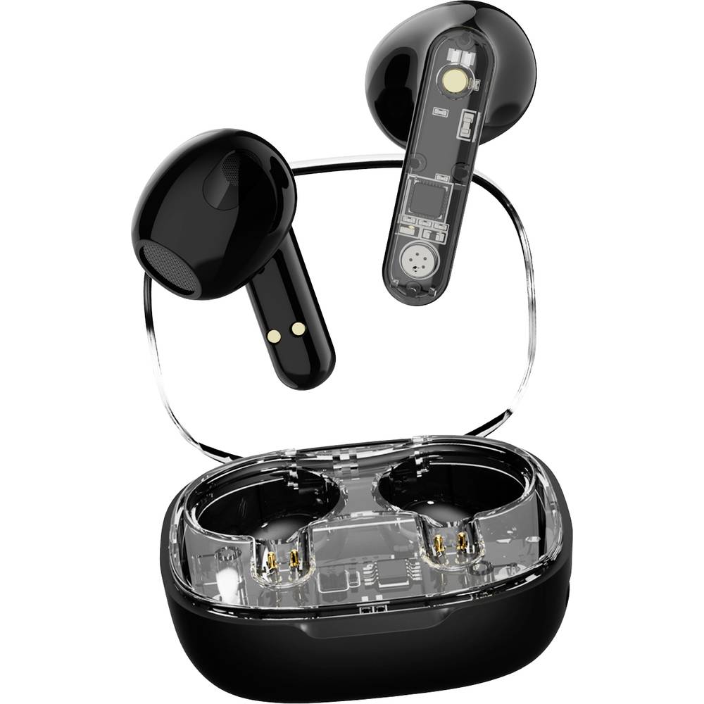 STREETZ T150 In Ear Headset Bluetooth Stereo Schwarz, Transparent Headset, Ladecase, Lautstärkere
