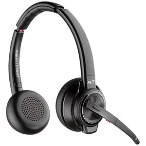 HP Poly Savi 8220 Office DECT On Ear headset Computer DECT, Bluetooth Stereo Zwart Noise Cancelling Volumeregeling, Microfoon uitschakelbaar (mute)
