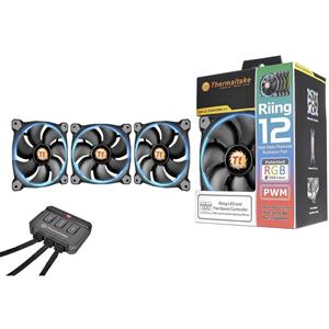 Thermaltake 3x Riing 12 LED RGB PC-ventilator Zwart (b x h x d) 120 x 120 x 25 mm Incl. LED-verlichting