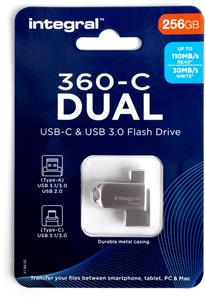 Integral 360-C Dual USB-C & USB 3.0 stick, 256 GB