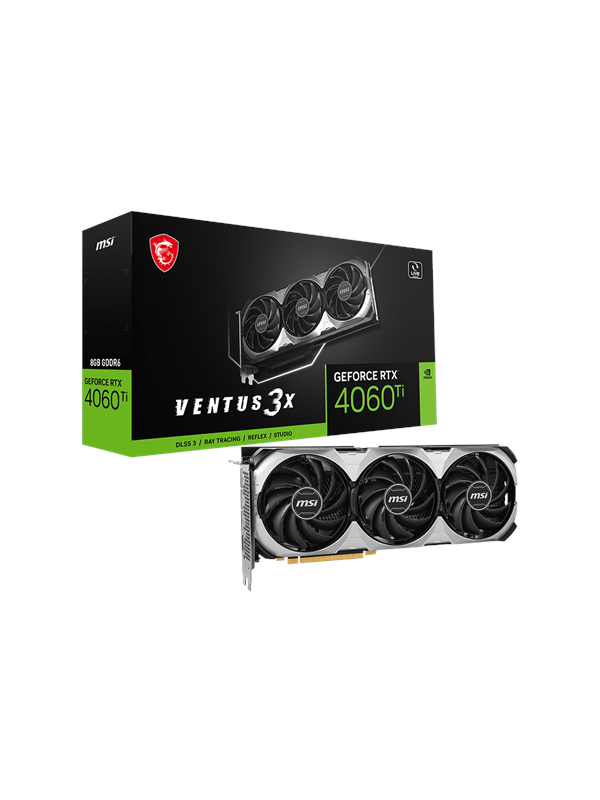 MSI Nvidia GeForce RTX 4060 Ti Videokaart Ventus 3X E - OC Edition 8 GB GDDR6-SDRAM PCIe x16 HDMI, DisplayPort Zero-Fan-Modus , Vulkan, Overclocked, NVIDIA