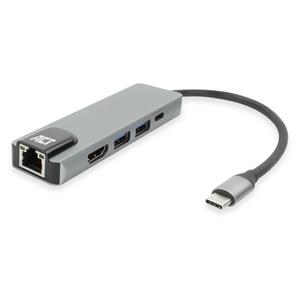 ACT AC7091 5-in1 USB-C 4K @ 60Hz Docking Station | 1x HDMI Monitor | 1x Gigabit LAN | 2x USB-A | 100W PD Pass-Through | Aluminium