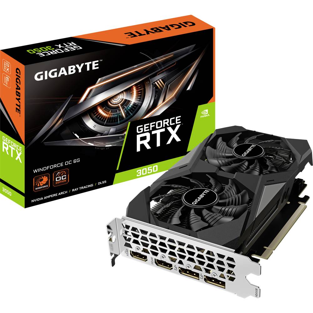 Gigabyte Nvidia GeForce RTX 3050 Videokaart WINDFORCE OC 6 GB GDDR6-SDRAM PCIe x16 DisplayPort, HDMI