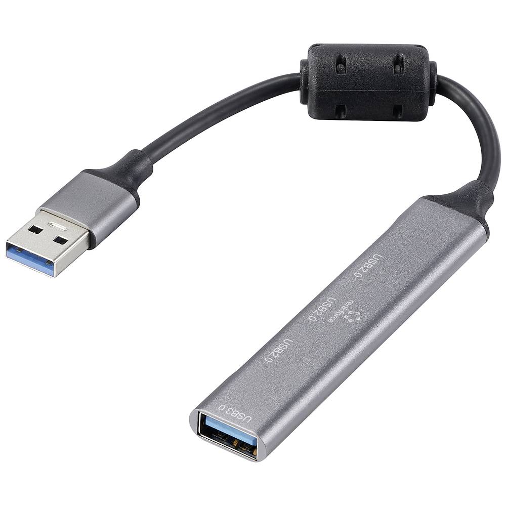 Renkforce RF-6250246 USB-combi-hub 3 + 1 poorten Met aluminium behuizing Zwart