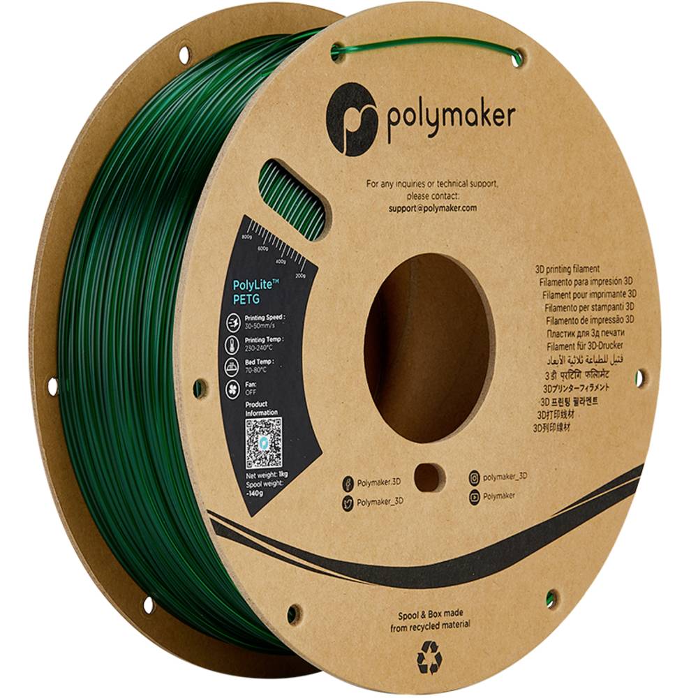 Polymaker PB01033 Filament PETG Hittebestendig, Hoge treksterkte 1.75 mm 1000 g Groen (doorschijnend) PolyLite™ 1 stuk(s)