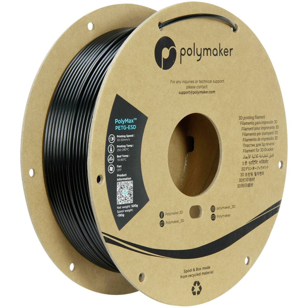 Polymaker PB03002 Filament PETG ESD ESD-veilig, Slagvast 2.85 mm 500 g Zwart PolyMax™ 1 stuk(s)