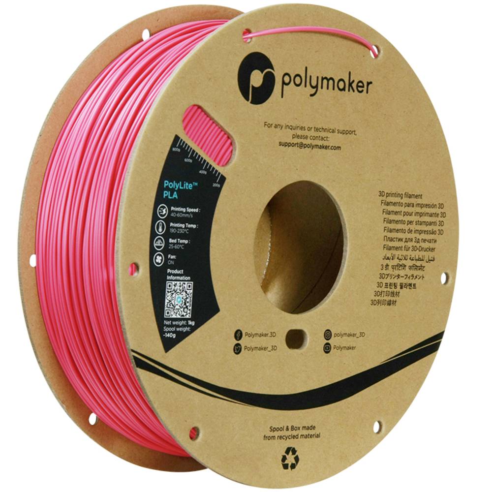 Polymaker PA02054  PolyLite PLA Filament Magenta 1.75 mm / 1kg Filament PLA kunststof Hoge stijfheid, Hoge treksterkte 1.75 mm 1000 g Magenta