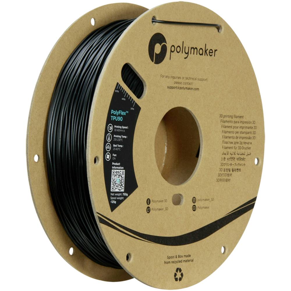 Polymaker PD02001 TPU90 Filament TPU Flexibel 1.75 mm 750 g Zwart PolyFlex™ 1 stuk(s)