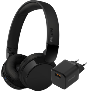 Philips TAH4209 Zwart + BlueBuilt Quick Charge Oplader met Usb A Poort 18W Zwart