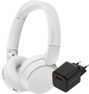 Philips TAH4209 Wit + BlueBuilt Quick Charge Oplader met Usb A Poort 18W Zwart