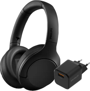 Philips TAH8506 Zwart + BlueBuilt Quick Charge Oplader met Usb A Poort 18W Zwart