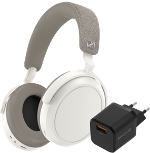 Sennheiser Momentum 4 Wireless Wit + BlueBuilt Quick Charge Oplader met Usb A Poort 18W