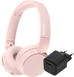 Philips TAH4209 Roze + BlueBuilt Quick Charge Oplader met Usb A Poort 18W Zwart