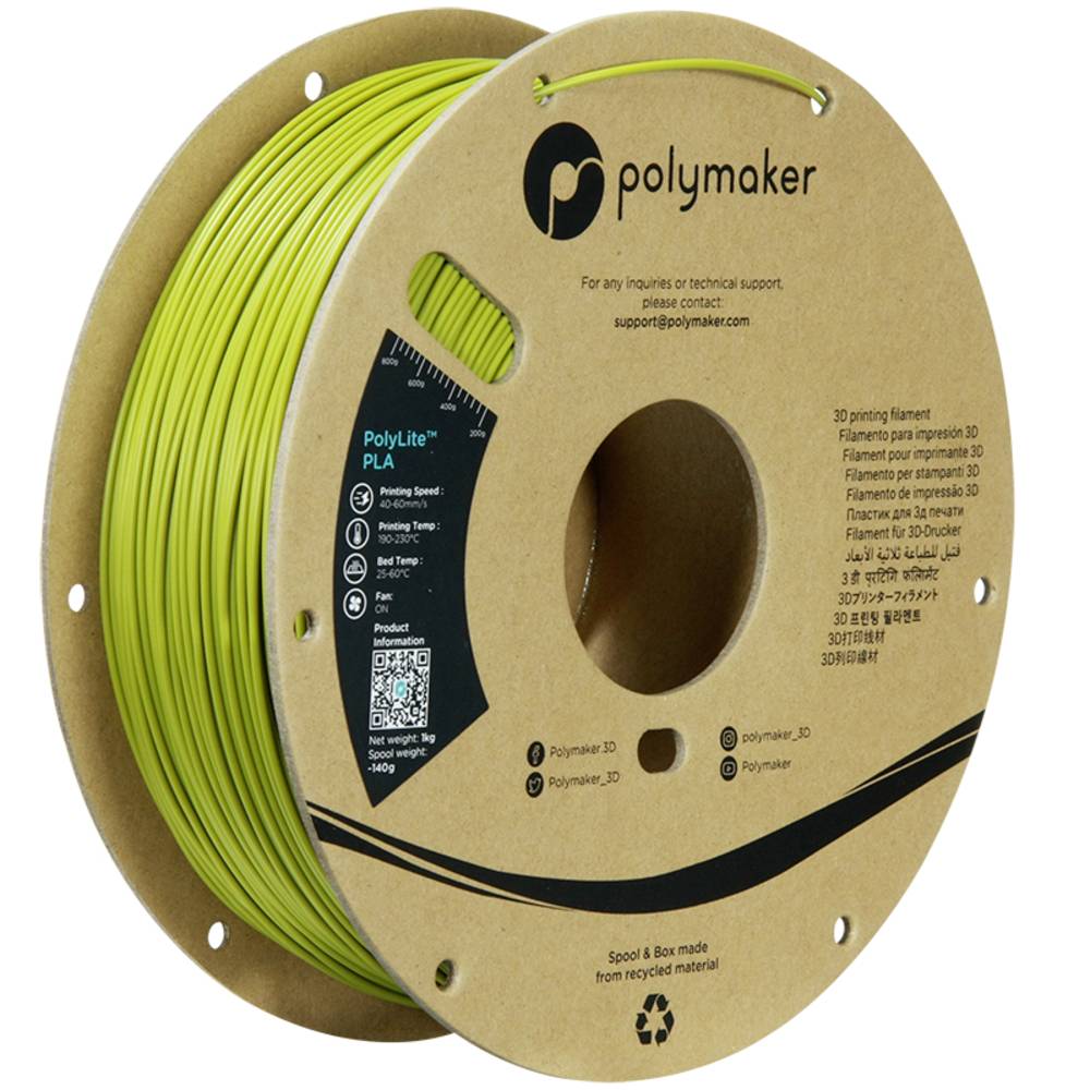 Polymaker PA02058  PolyLite PLA Filament Olive Green 1.75 mm / 1kg Filament PLA kunststof Hoge stijfheid, Hoge treksterkte 1.75 mm 1000 g Olijf-groen