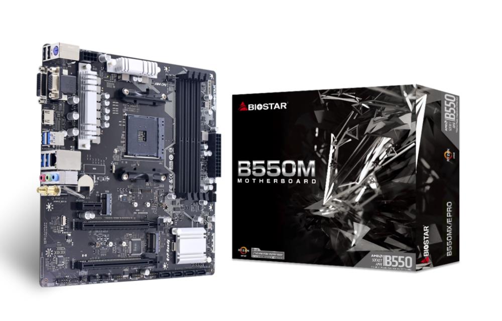 Solit.me BIOSTAR B550MX/E Pro, AM4, B550 chipset, 4x DIMM DDR4 4400, PCI-E 16x 1x Gen4, 1x Gen3, 2x M.2, 4x SATA III, G