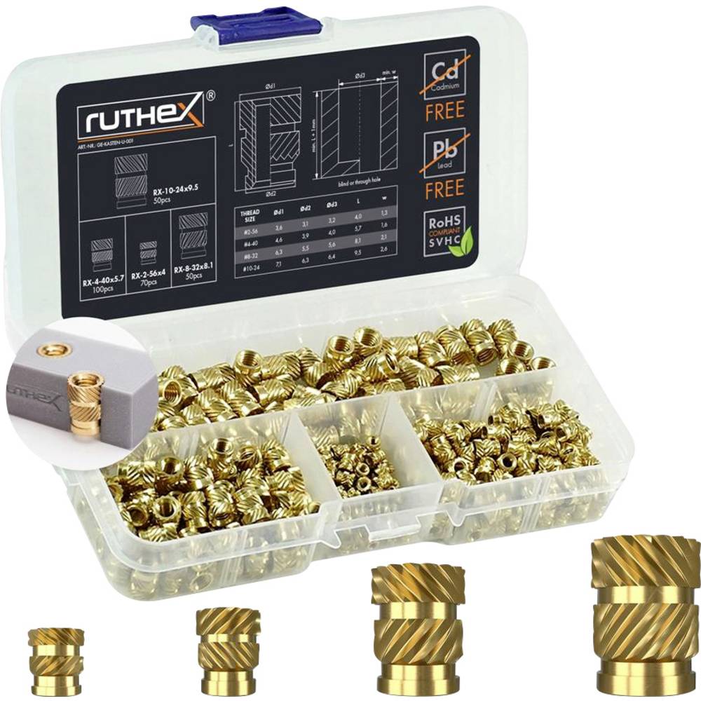 Ruthex Schroefdraadinzet #2-56/#4-40/#8-32/#10-24 UNC GE-KASTEN-U-001