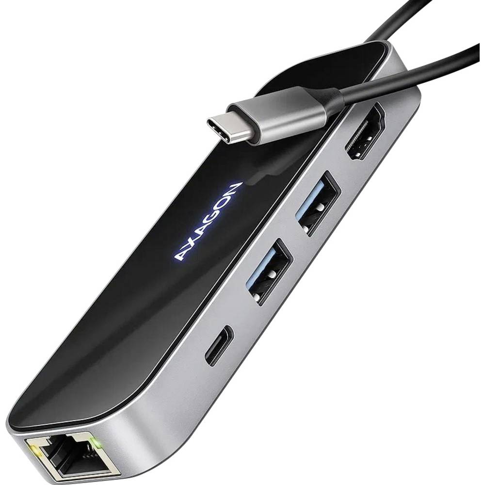 AXAGON HMC-6GLN USB-Hub, 2x USB-A, 1x USB-C, 1x HDMI 2.0, 1x RJ45, 100 W PD - USB-combi-hub