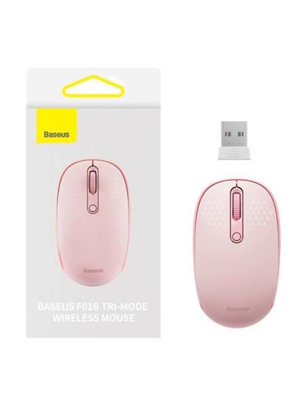 Baseus Wireless mouse F01B Tri-mode 2.4G BT5.0 1600 DPI (pink) - 3 knoppen - Roze