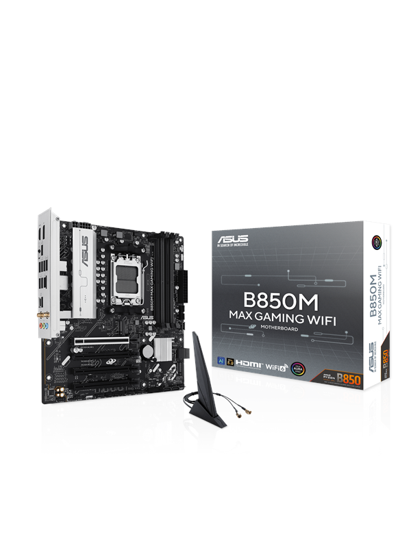 Asus B850M MAX GAMING WIFI Moederbord - AMD B850 - AMD AM5 socket - DDR5 RAM - Micro-ATX