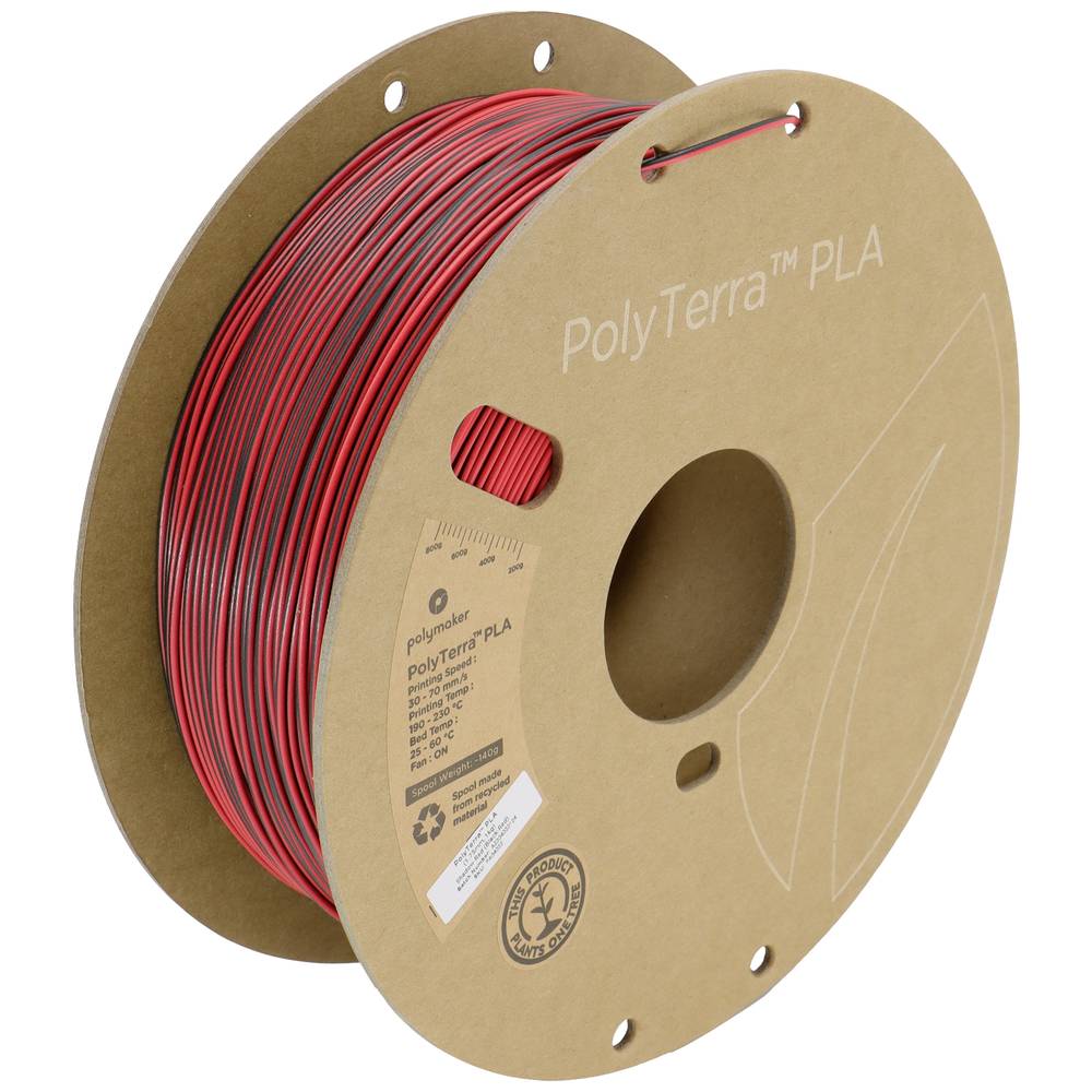 Polymaker PA04022 Dual Filament PLA kunststof Gering kunststofgehalte, Mat 1.75 mm 1000 g Shadow Red, Zwart, Rood PolyTerra™ 1 stuk(s)