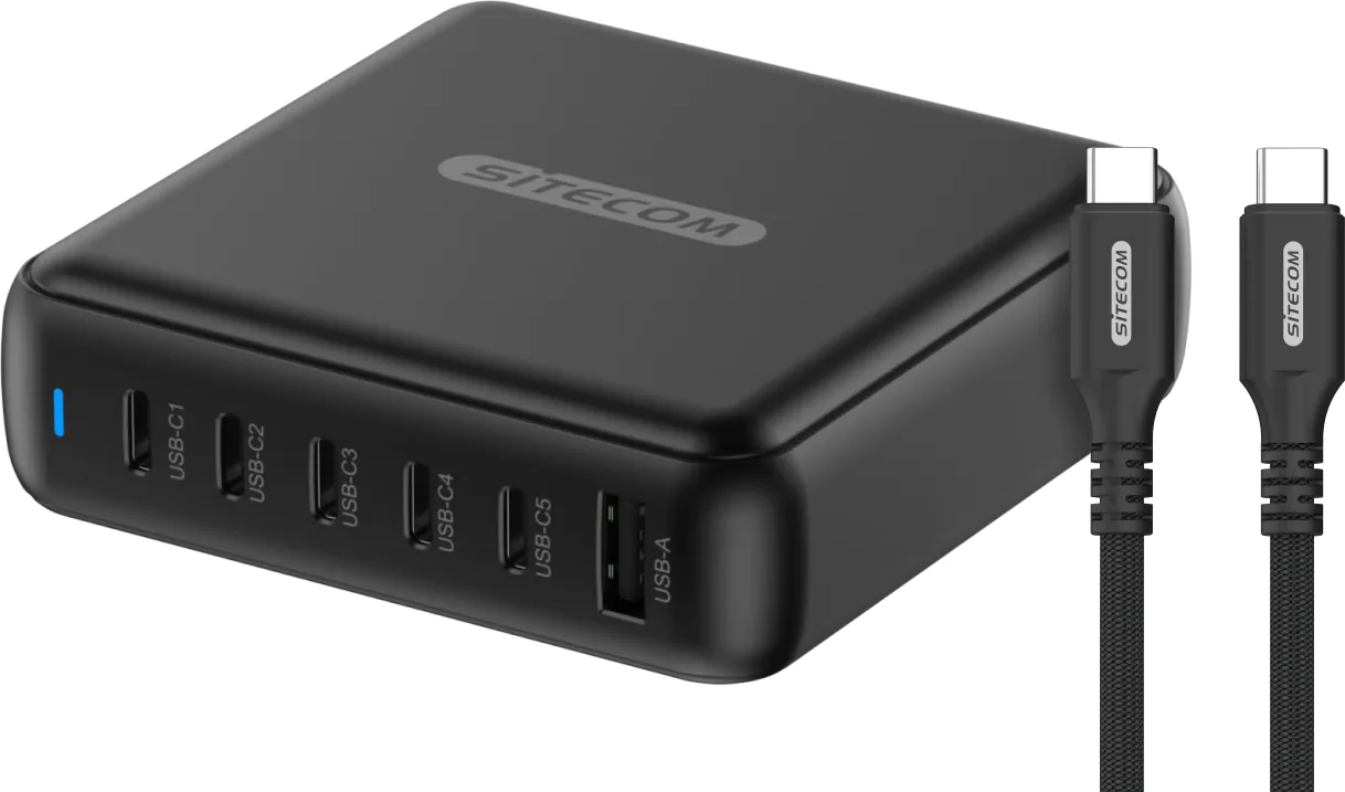 Sitecom 200W GaN Power Delivery Wandoplader +  USB-C naar USB-C Kabel 2m