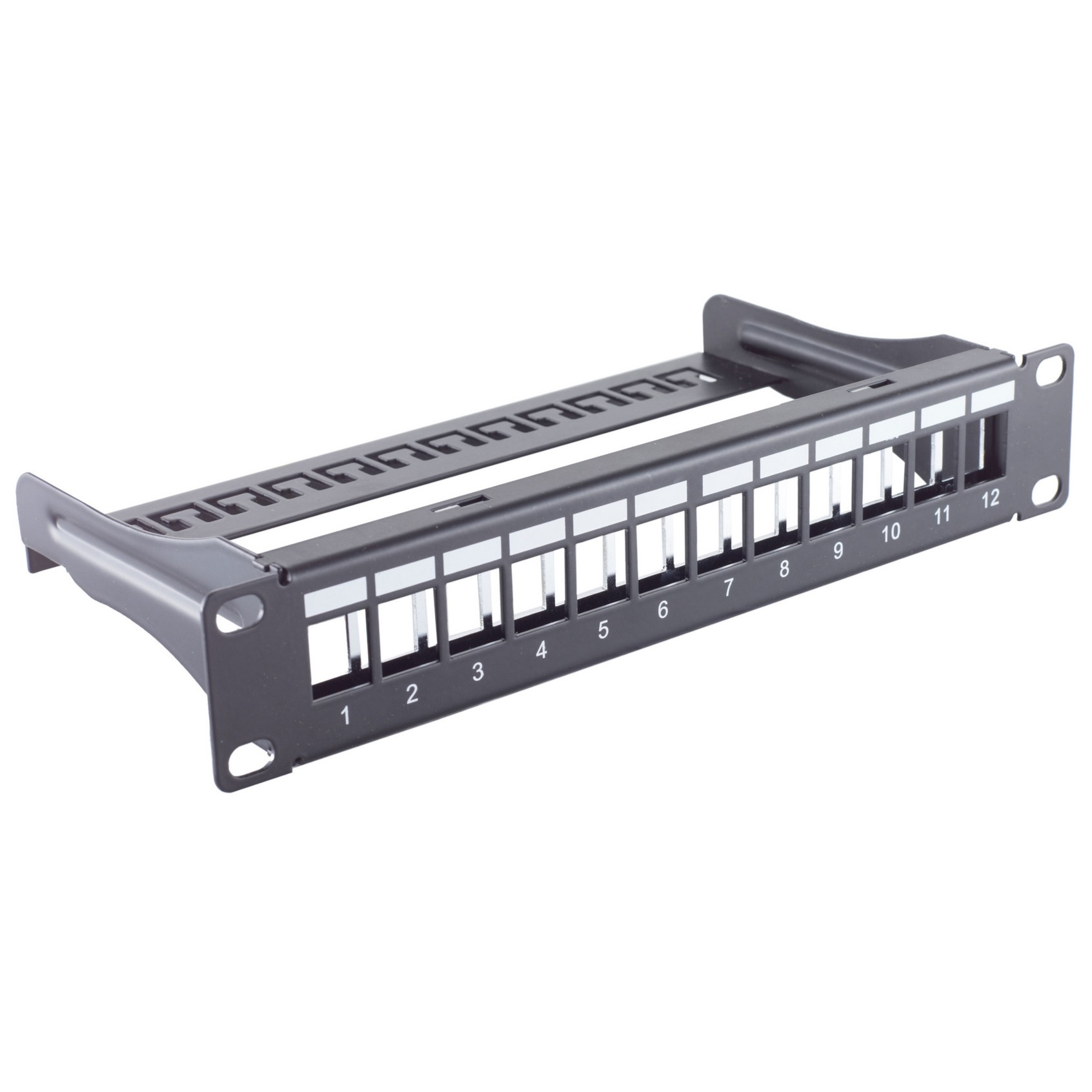 S-Impuls 10 inch patch panel met kabelgeleiding | voor 12 Keystone modules | 1U | zwart