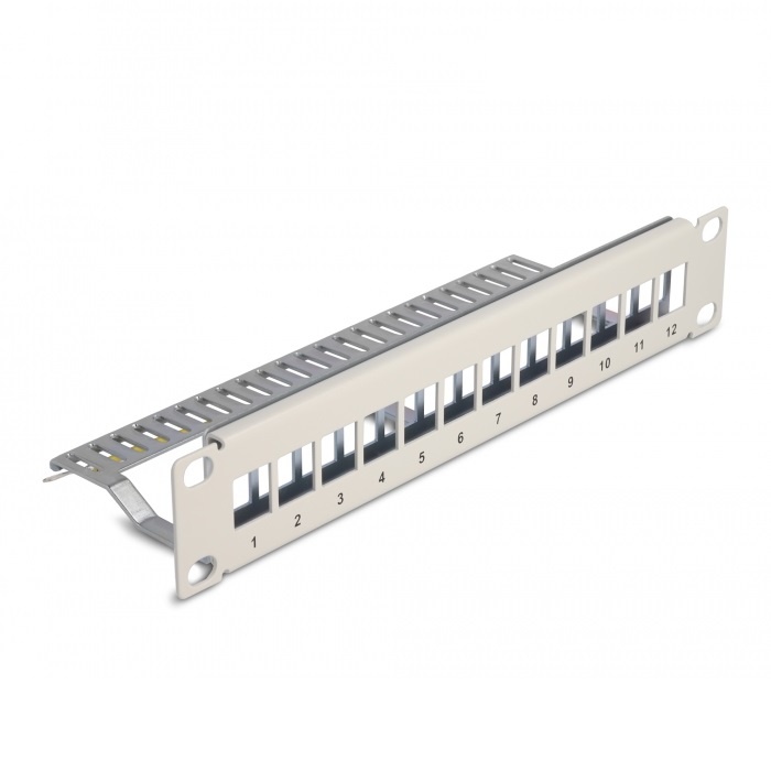 DeLOCK 10 inch patch panel met kabelgeleiding | voor 12 Keystone modules | 1U | grijs