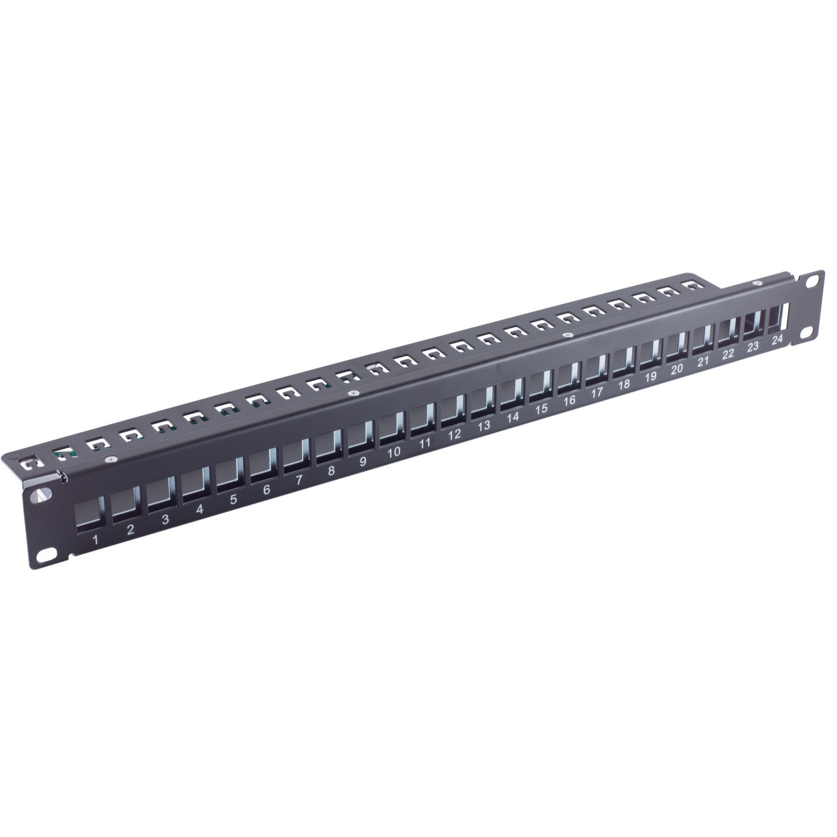 S-Impuls 19 inch patch panel met kabelgeleiding | voor 24 Keystone modules | compact | 1U | zwart