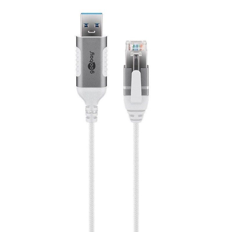Goobay USB-A naar RJ45 LAN kabel | Slimline | USB3.0 | CAT6 | wit | 10 meter