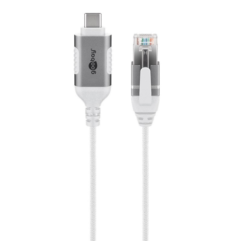 Goobay USB-C naar RJ45 LAN kabel | Slimline | USB3.0 | CAT6 | wit | 15 meter