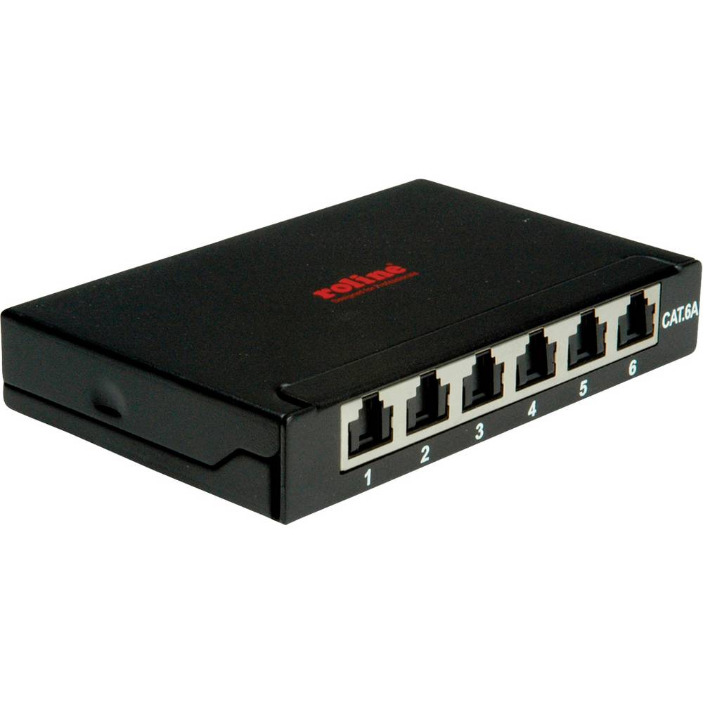 Roline Mini-Patchpanel, Kat.6A/Kl.EA, 0,5HE, 6x RJ45 Ports, geschirmt , schwarz Patchpaneel Zwart
