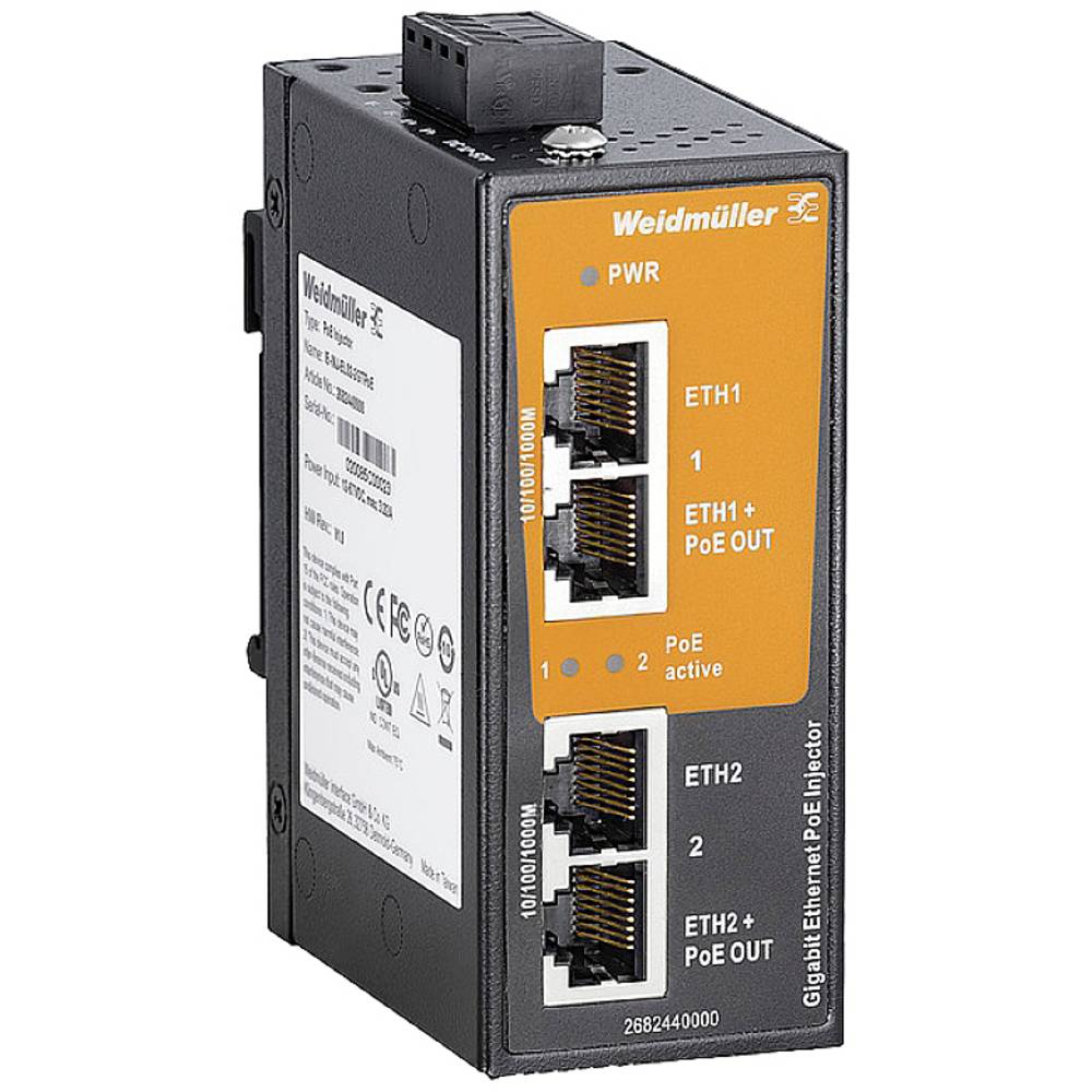 Weidmüller IE-INJ-EL02-2GTPOE PoE-injector 1 GBit/s IEEE 802.3af (15.4 W), IEEE 802.3at (30 W)