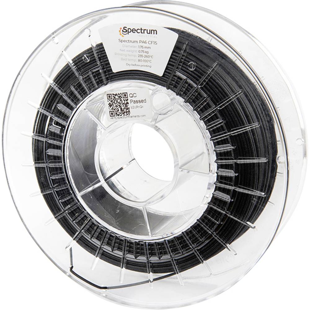 Spectrum Filaments 80584 PA6 CF15 Filament PA6, PA6-CF15 (koolstof) Koolstofvezelversterkt, Mat, Slagvast, Hittebestendig 1.75 mm 750 g Zwart 1 stuk(s)