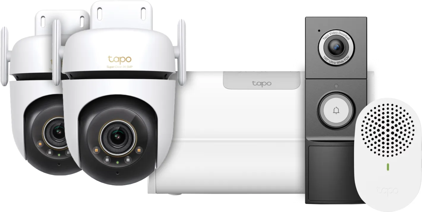 TP-Link Tapo H500 Smart HomeBase + C530WS Duo Pack + D235 Smart Battery & Wired Doorbell
