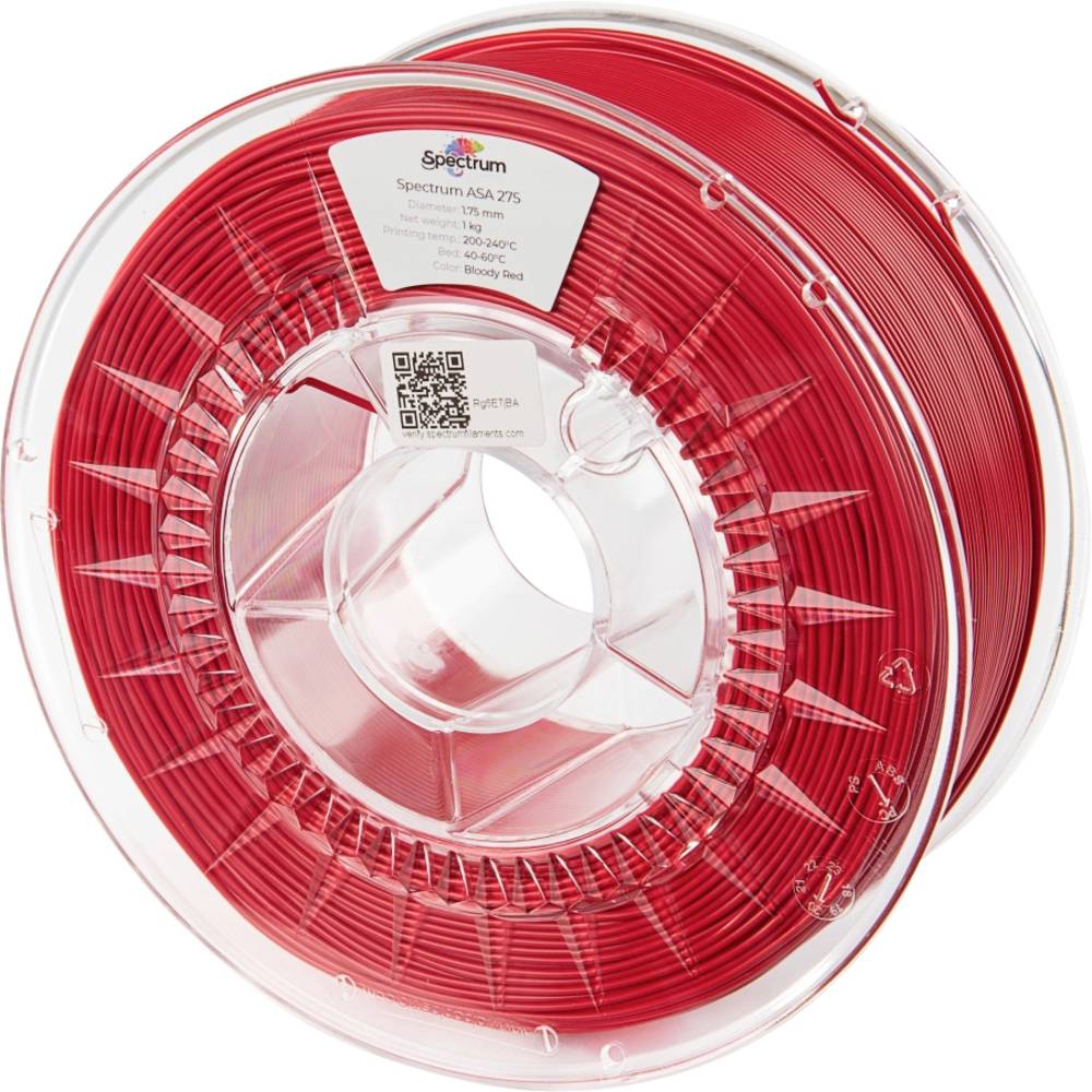 Spectrum Filaments 80300 ASA 275 BLOODY RED Filament ASA UV-bestendig, Weerbestendig, Slagvast 1.75 mm 1000 g Bloedrood 1 stuk(s)