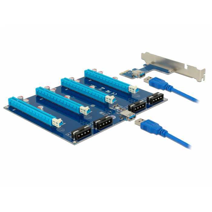 DeLOCK Riser Card PCI Express x1 > 4 x PCIe x16 met USB-kabel Riser card