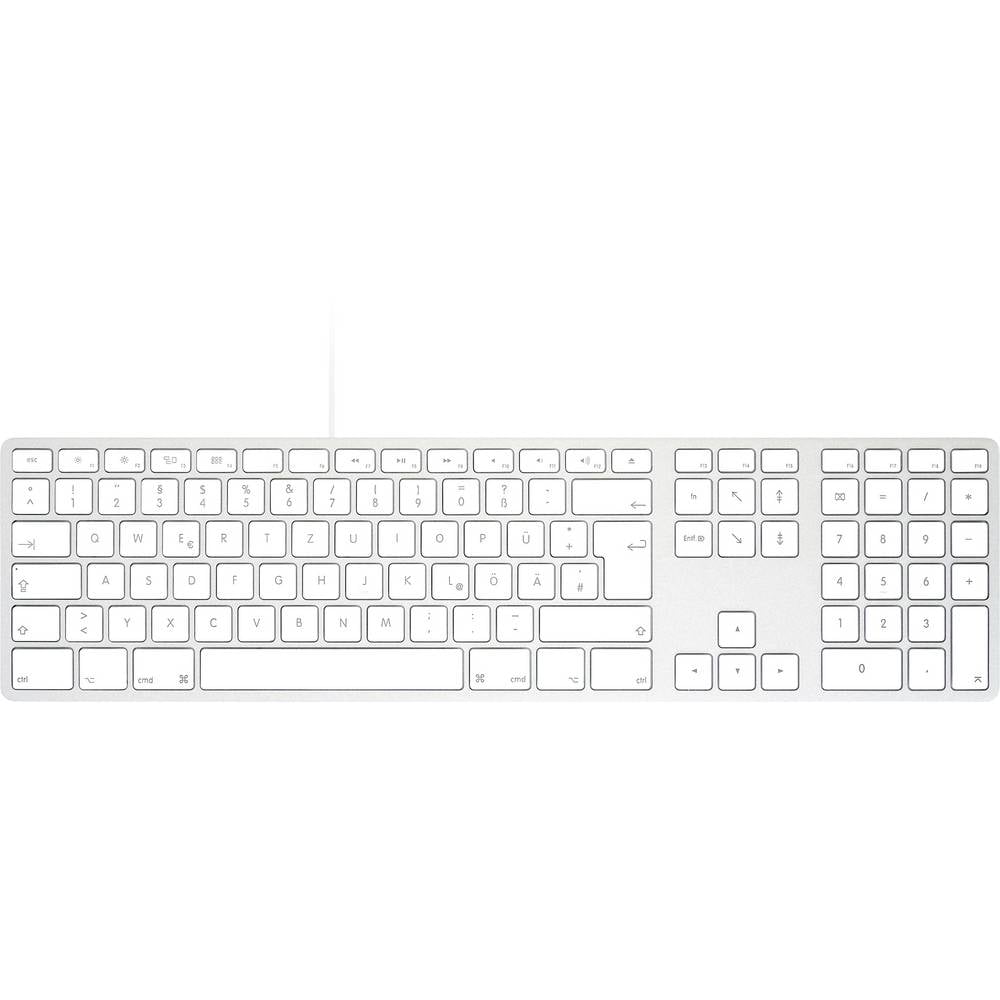 Matias FK318S-DE Wired Aluminium Keyboard for Mac Toetsenbord USB QWERTZ, Duits, Macintosh Zilver