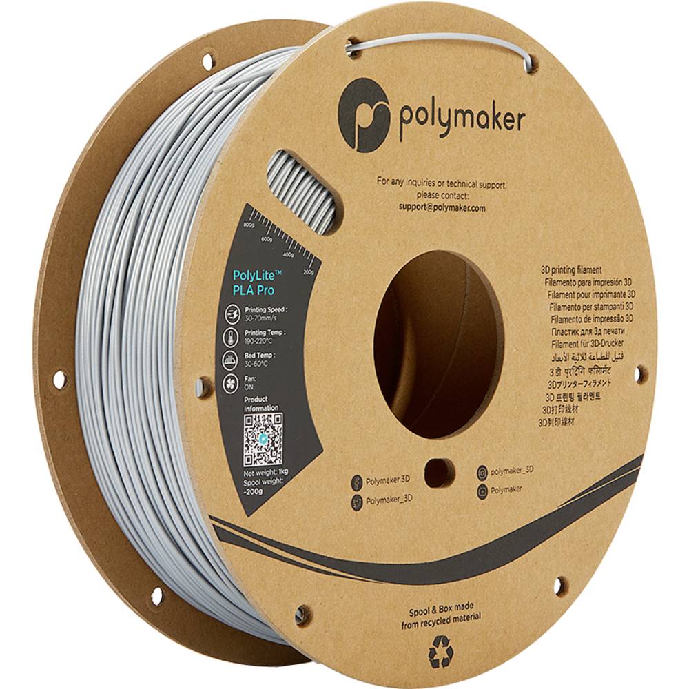 Polymaker PA07007 Metallic Filament PLA Pro Hoge stijfheid, Slagvast 1.75 mm 1000 g Metallic-zilver PolyLite™ 1 stuk(s)