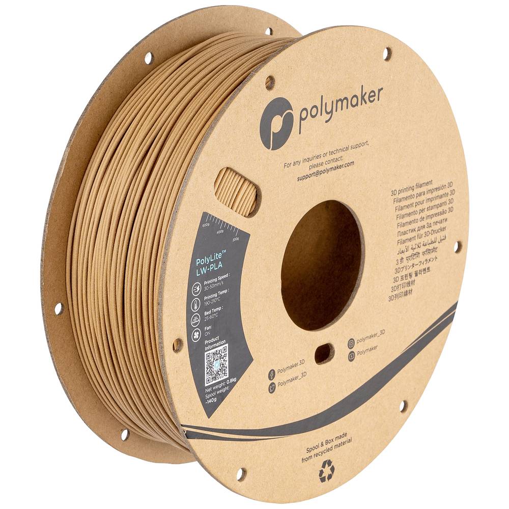 Polymaker PA08004 Filament LW-PLA Mat, Lage dichtheid 1.75 mm 800 g Hout PolyLite™ 1 stuk(s)